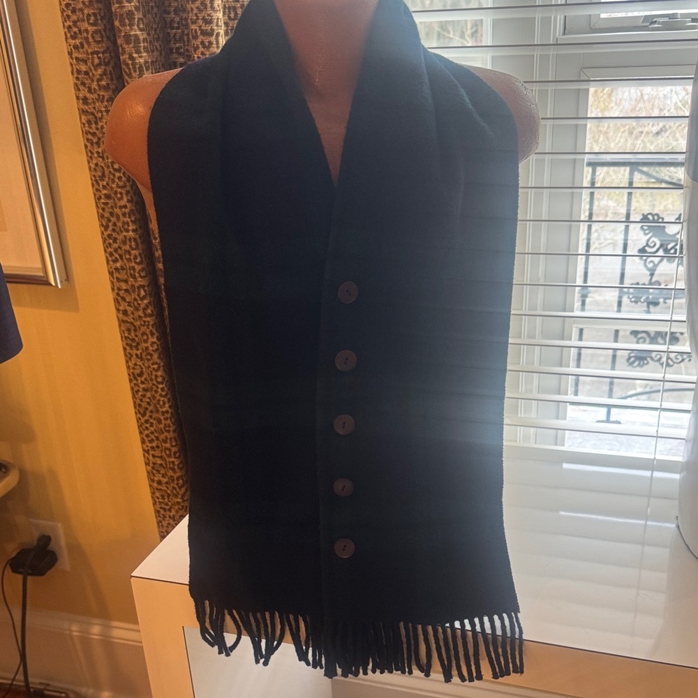 Johnstones Of Elgin Vintage Blue And Green Plaid Scarf Made In Scotland